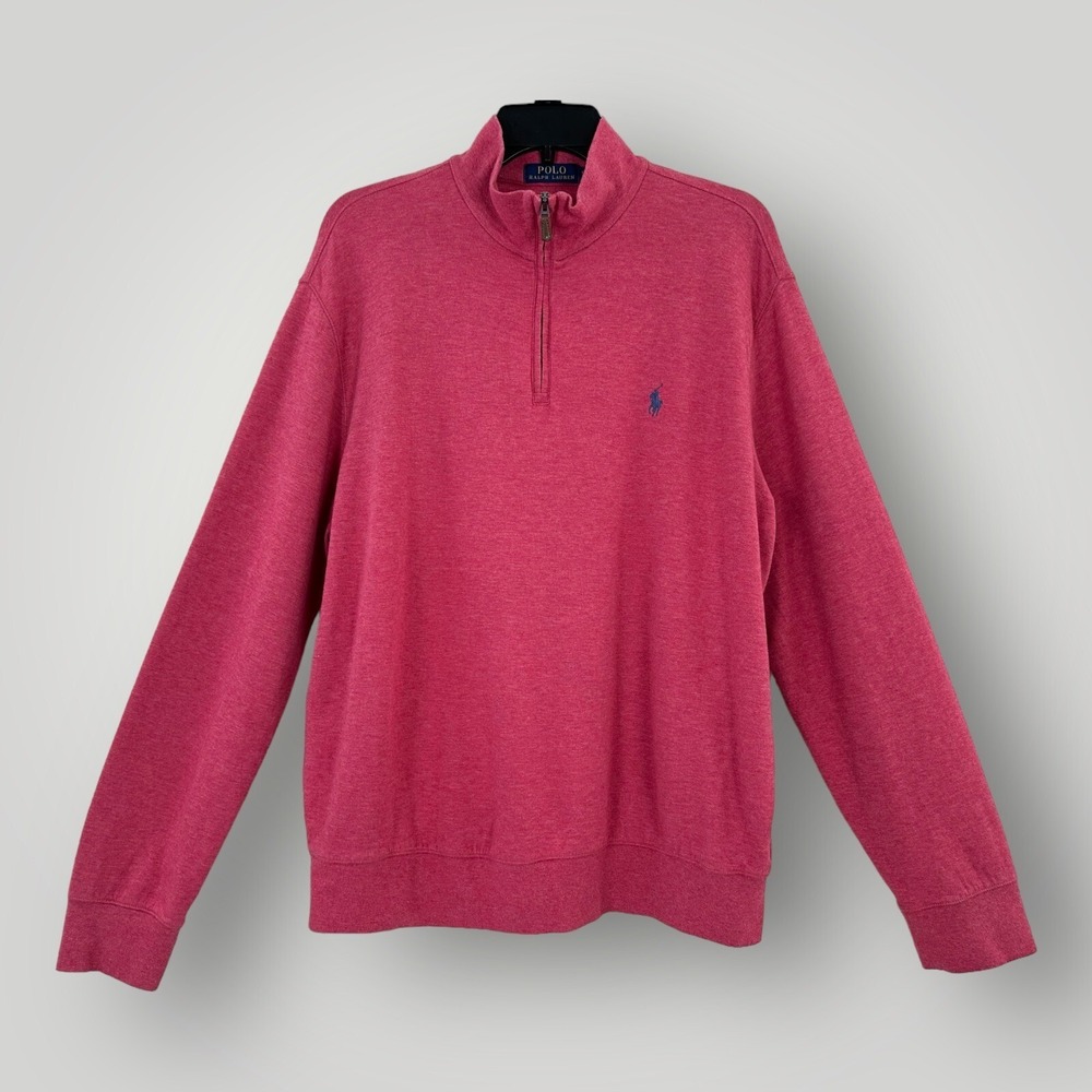 Polo Ralph Lauren Pullover Men L Heather Red Cotton‎ Qtr Zip Long Sleeve Cotton